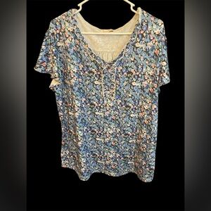 Fantaslook Floral Blue Women's Top Size XXL